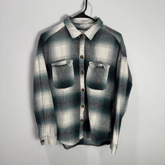 Hollister Women's M Green Plaid Shirt Collared Long Sleeve Boyfriend Fit Casual - Picture 1 of 4